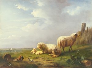 Lampaat ja kanoja maisemassa, 1800-luku